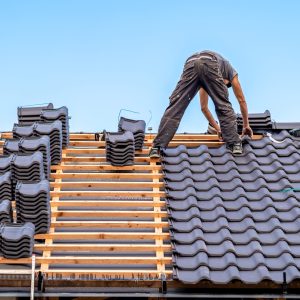 ceramic roof covering, construction of a new roof of a family house.